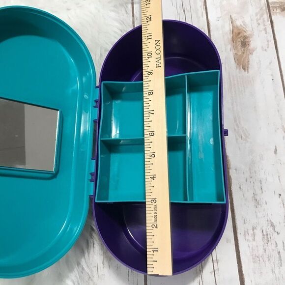 Vintage 90's Travel Case Box Makeup Teal Purple‎ Cosmetic - Picture 3 of 14